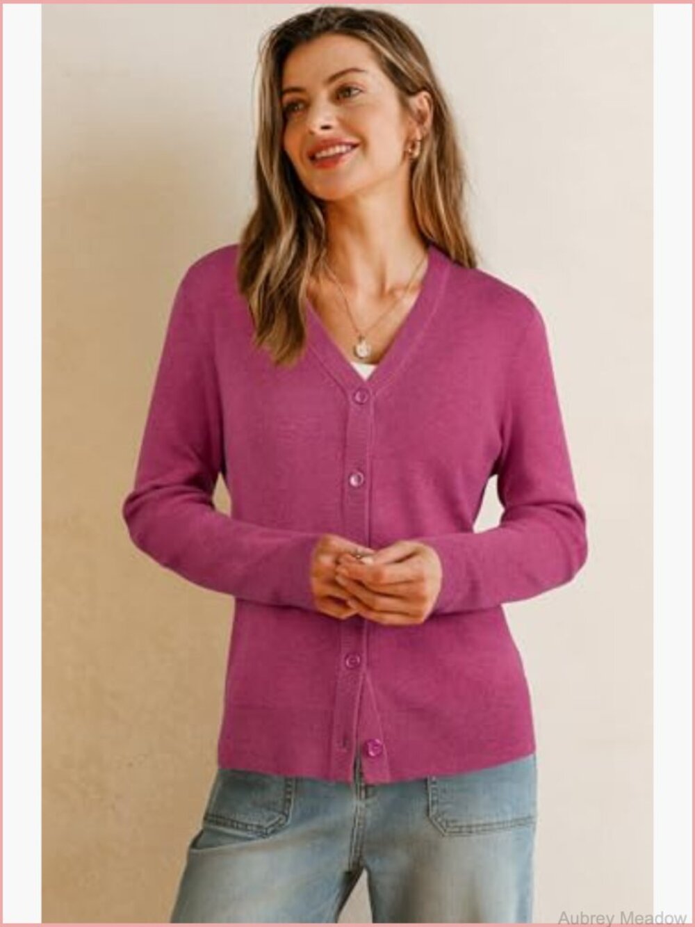 Wool Blend Lightweight Cardigan Sweater V-Neck Button Long Sleeve Office - Picture 3 of 7